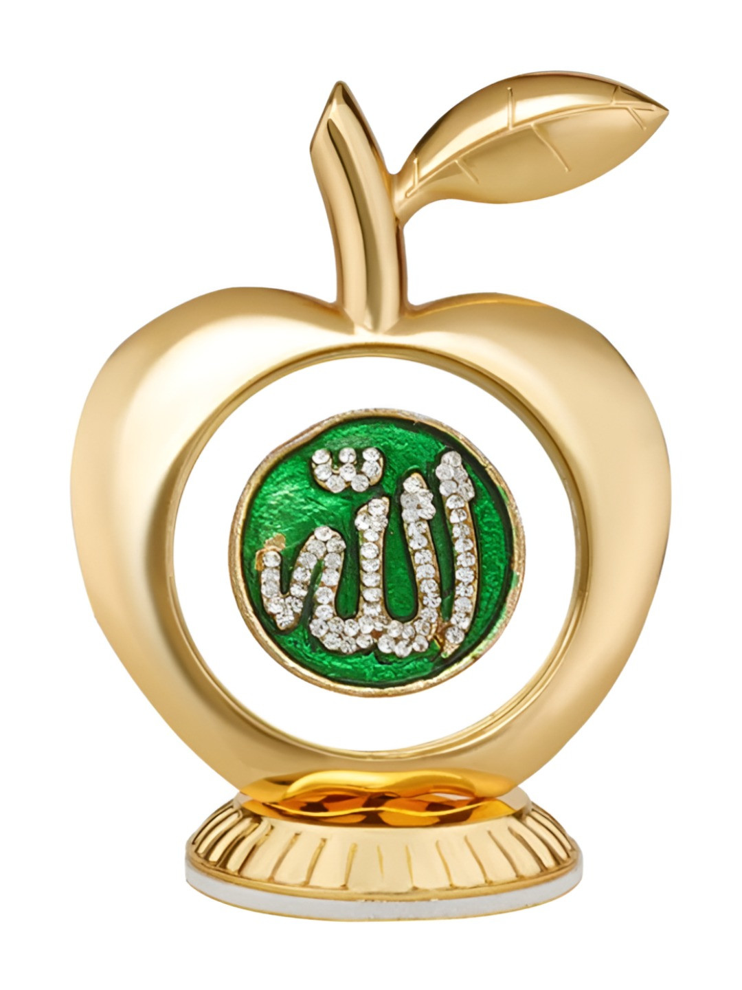 

INTERNATIONAL GIFT Green & Gold-toned Apple Shaped Allah Brass Showpiece