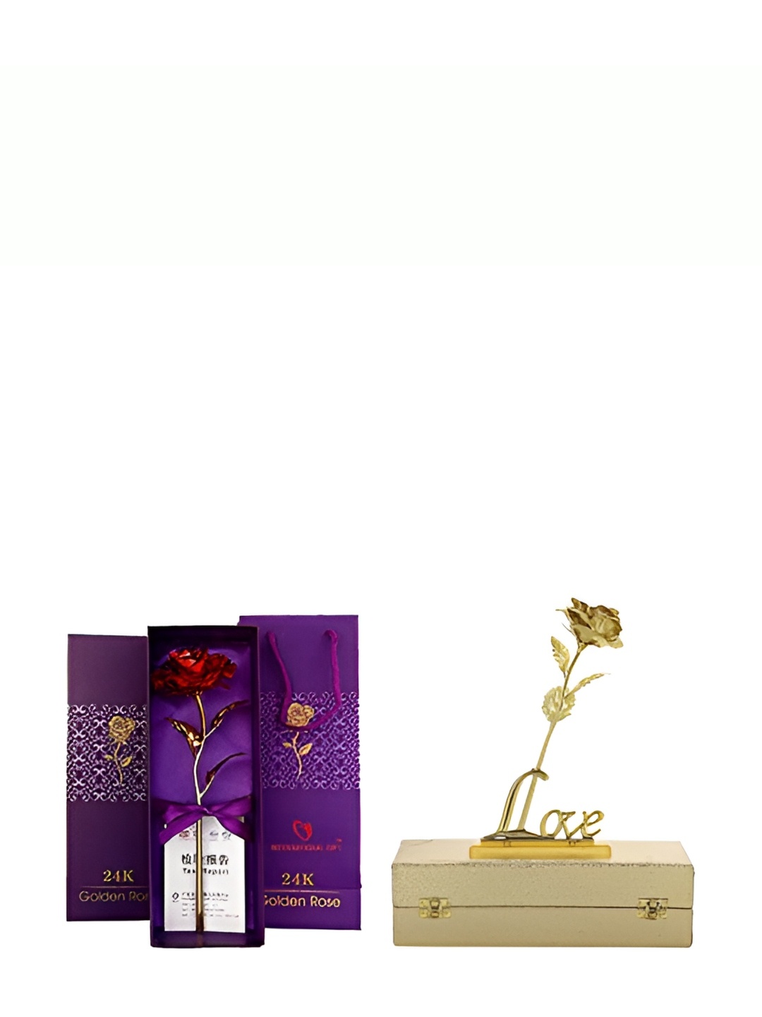 

INTERNATIONAL GIFT Red Rose & Gold Rose Flower With Love Stand Home Gift Sets