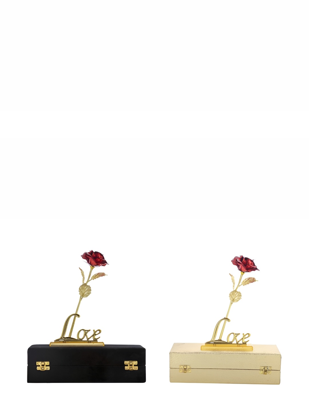 

INTERNATIONAL GIFT Gold Toned 2 Pieces Red Rose With Love Stand Home Gift Sets