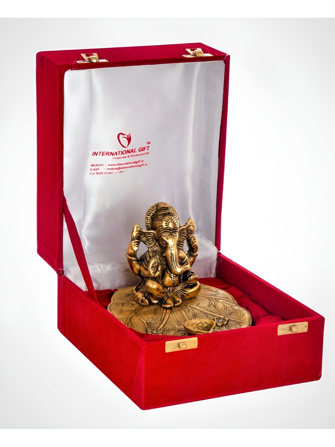 

INTERNATIONAL GIFT Gold Toned Ganesh Metal Showpiece With Velvet Box