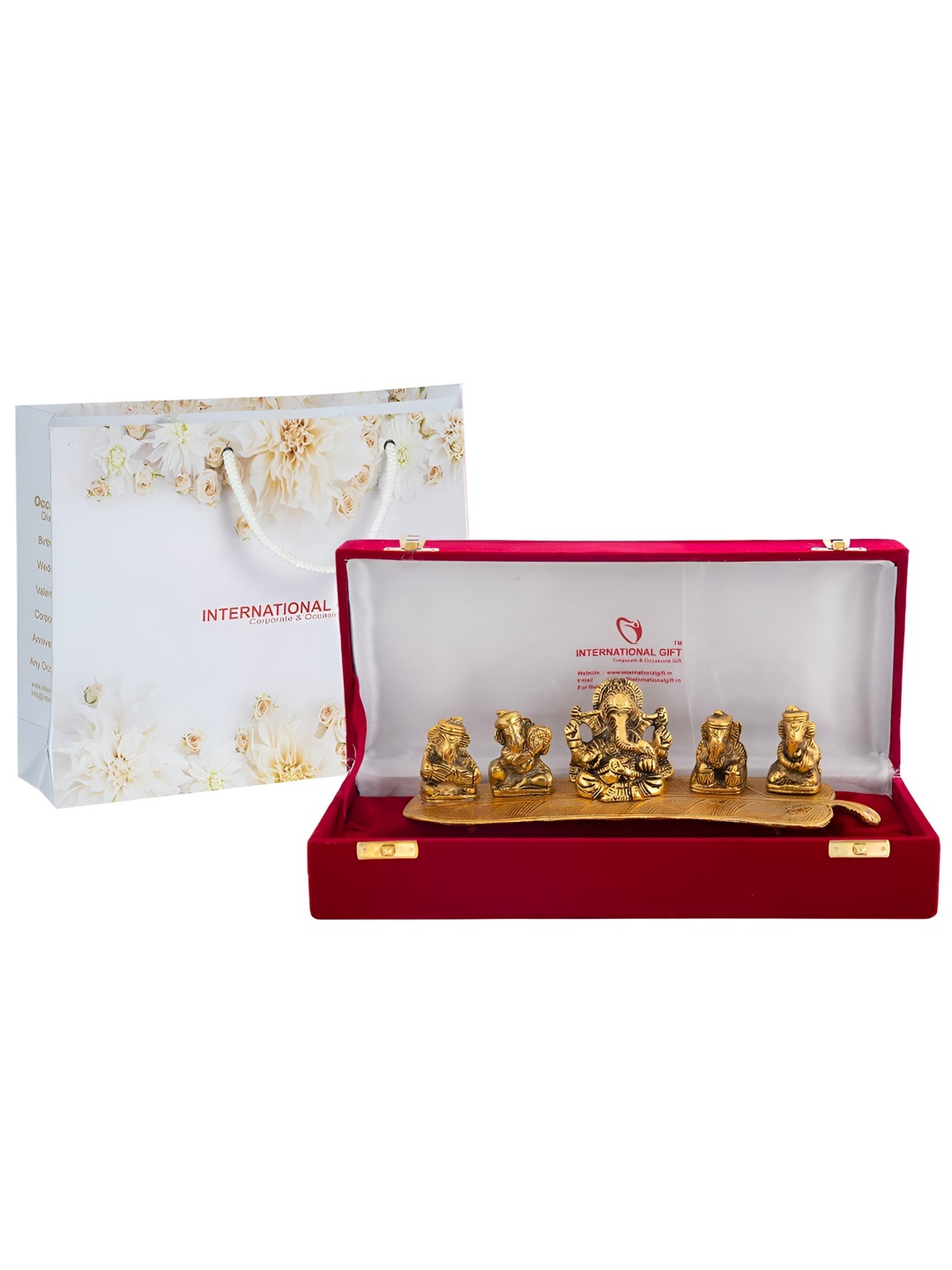 

INTERNATIONAL GIFT Musical Ganesh God Idol Statue With Beautiful Velvet Box, Gold