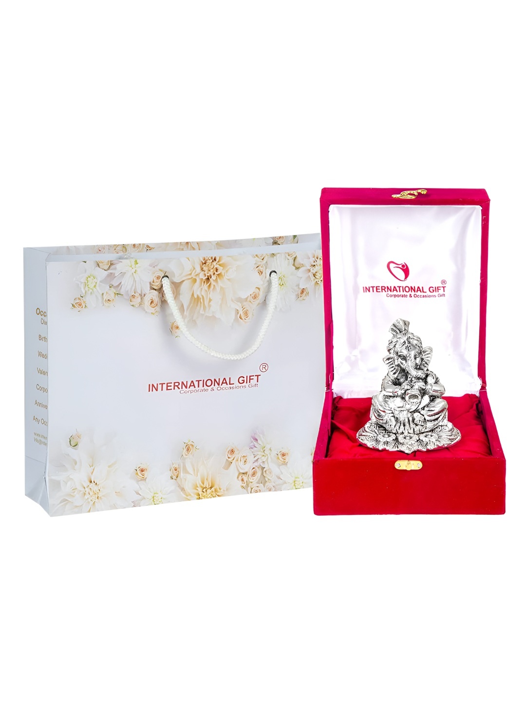 

INTERNATIONAL GIFT Shehanais Ganesh Idol With Beautiful Red Velvet Box, Silver