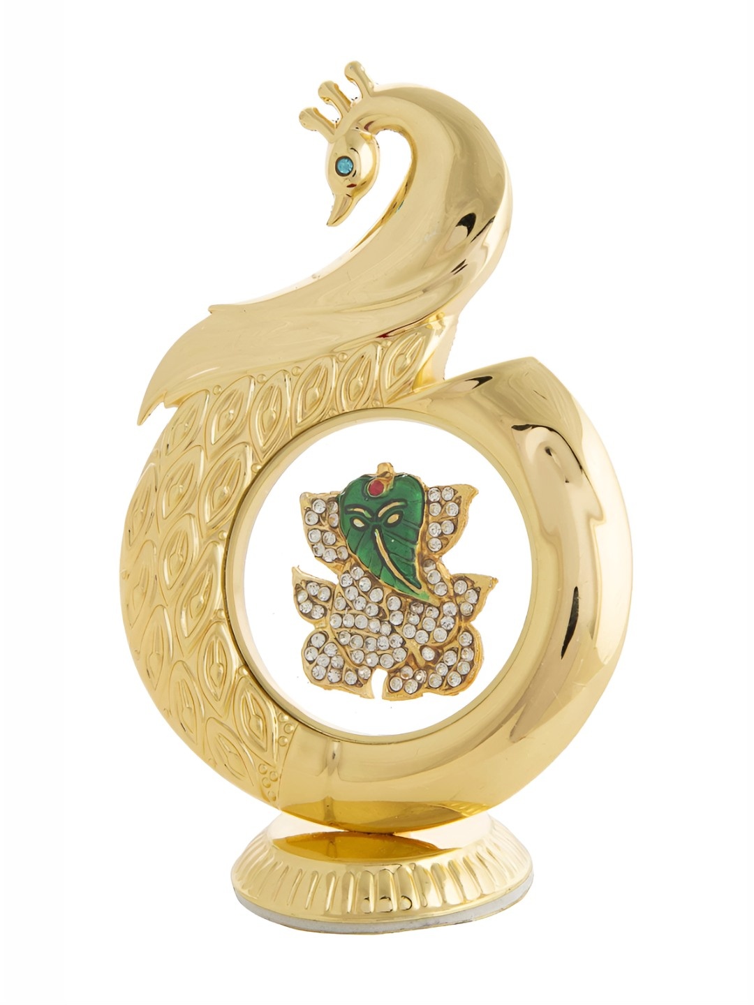 

INTERNATIONAL GIFT Golden & Green Ganesha In Peacock Shape Idol Car Dashboard Showpiece, Gold