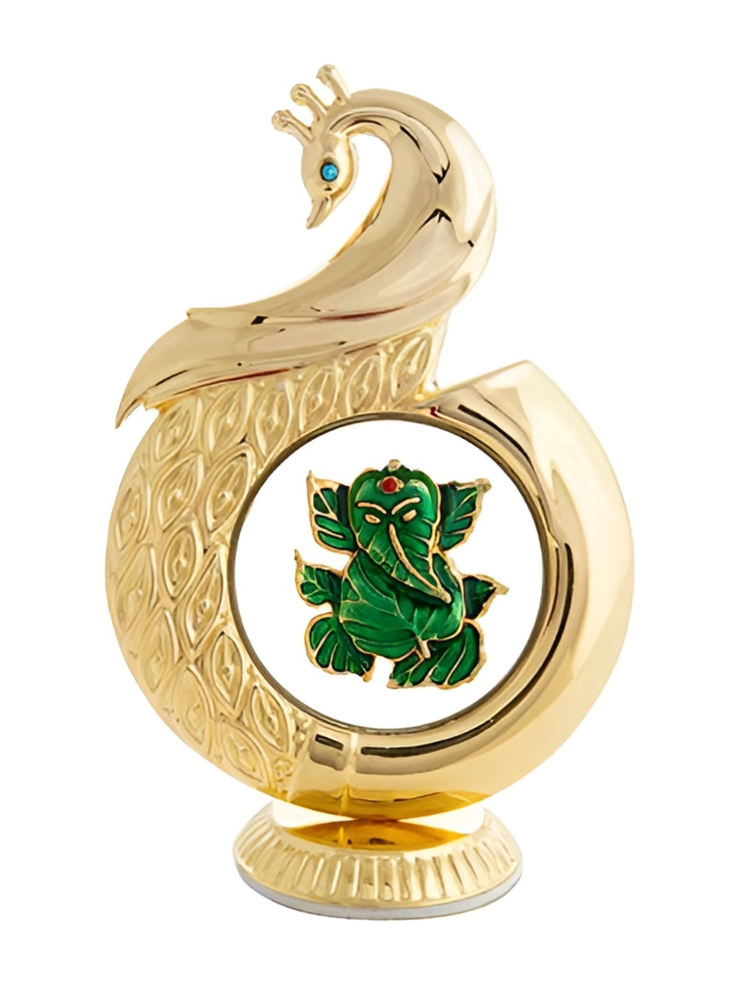 

INTERNATIONAL GIFT Peacock Shape Leaf Green Ganesh 12 Cm, Gold