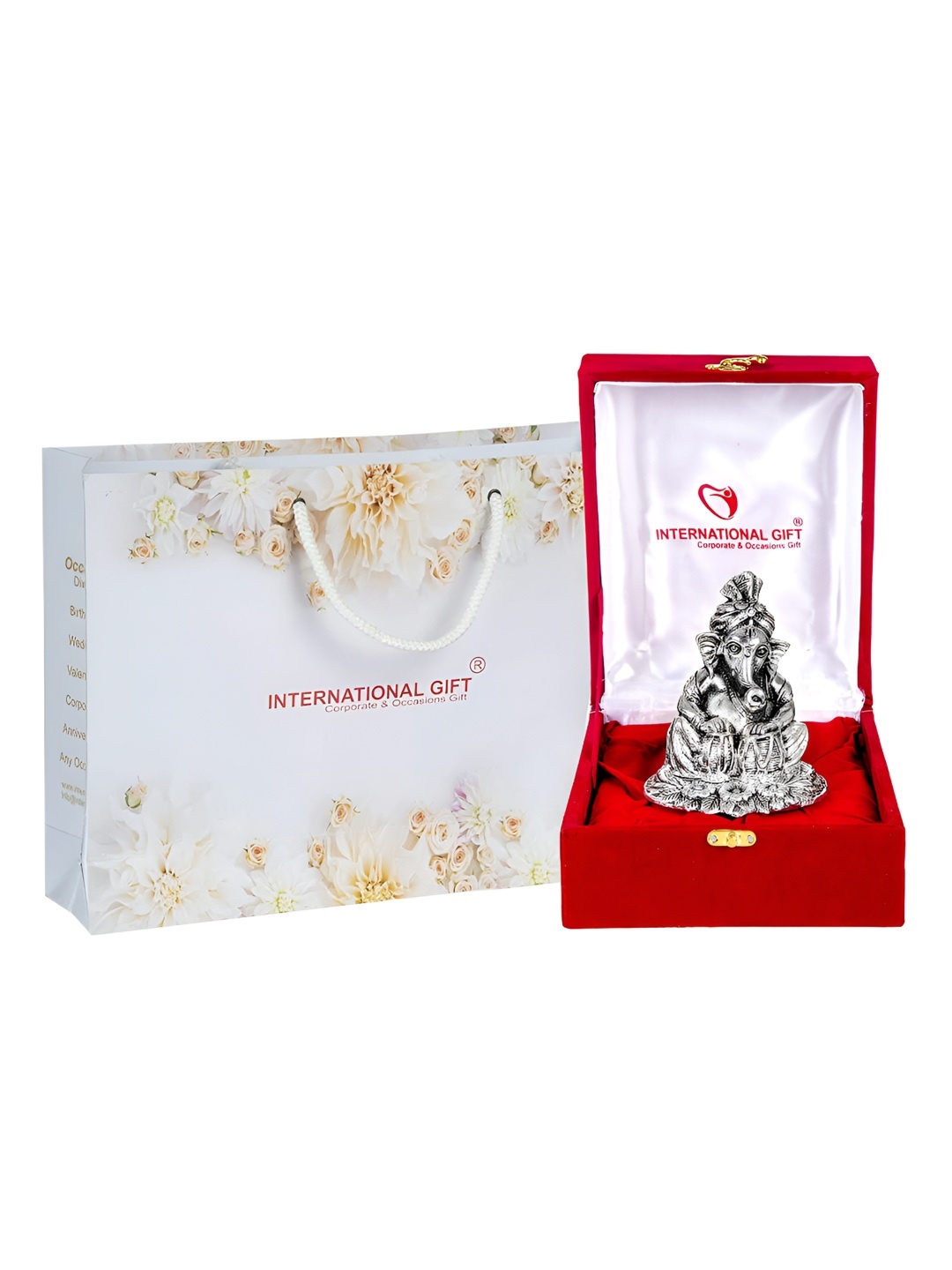 

INTERNATIONAL GIFT Grey Silver-Plated Textured Ganesh Showpiece