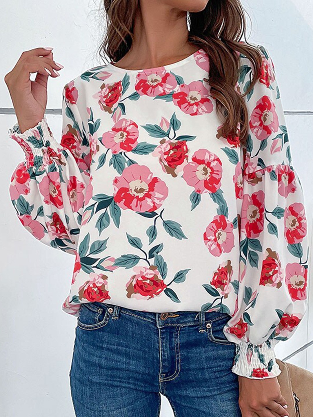 

StyleCast Floral Print Puff Sleeves Top, White