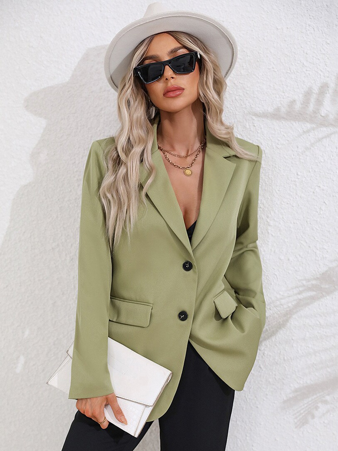 

StyleCast Green Notched Lapel Single Breasted Blazer