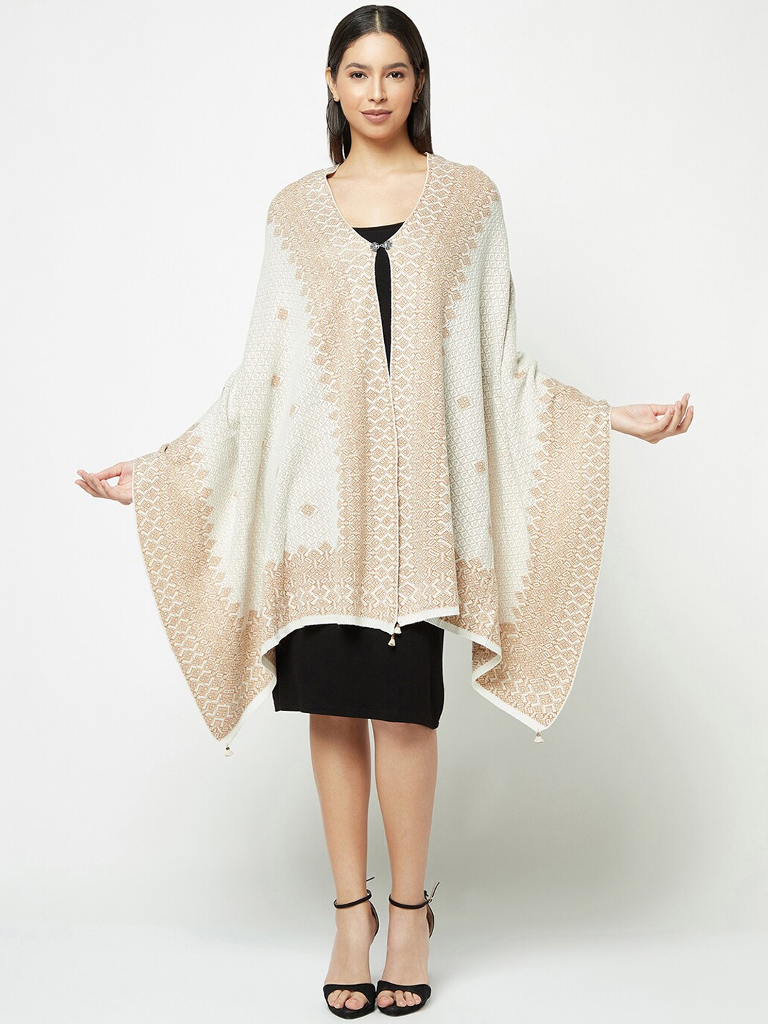 

Knitstudio Women Self Design Acrylic Wool Shawl, Off white