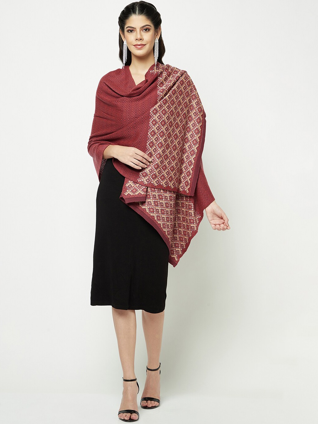 

Knitstudio Women Self-Design Wool Acrylic Shawl, Rust