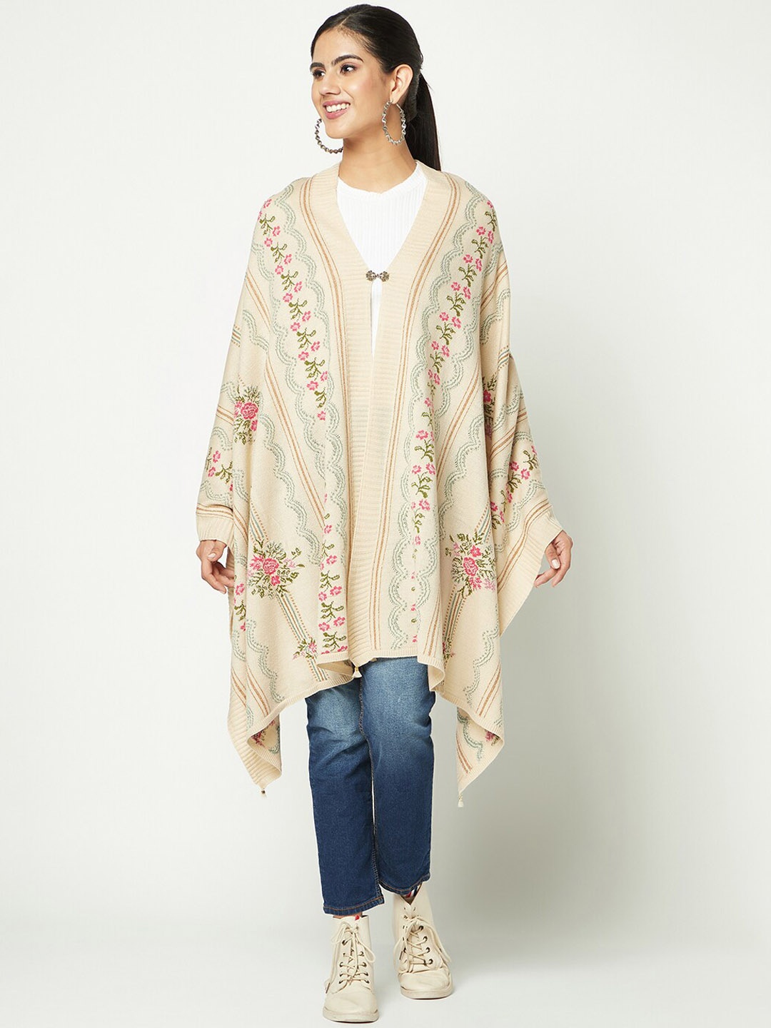 

Knitstudio Self-Design Knitted Wool Acrylic Shawl, Beige