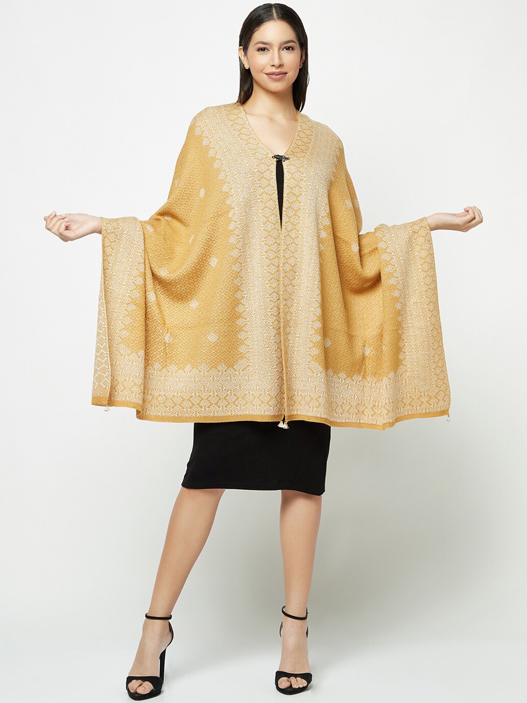 

Knitstudio Self-Design Knitted Wool Acrylic Shawl, Mustard