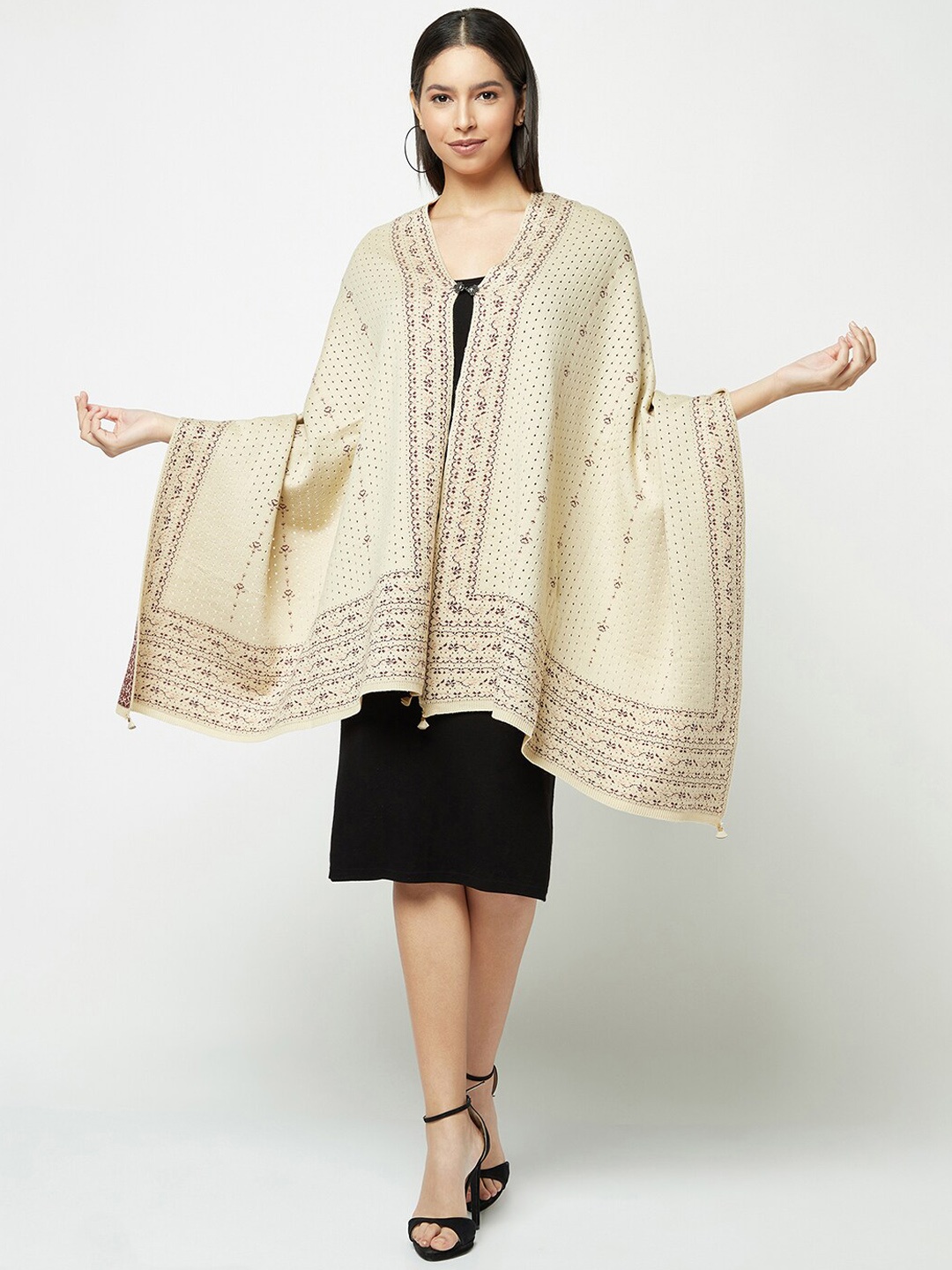 

Knitstudio Self-Design Knitted Wool Acrylic Shawl, Beige