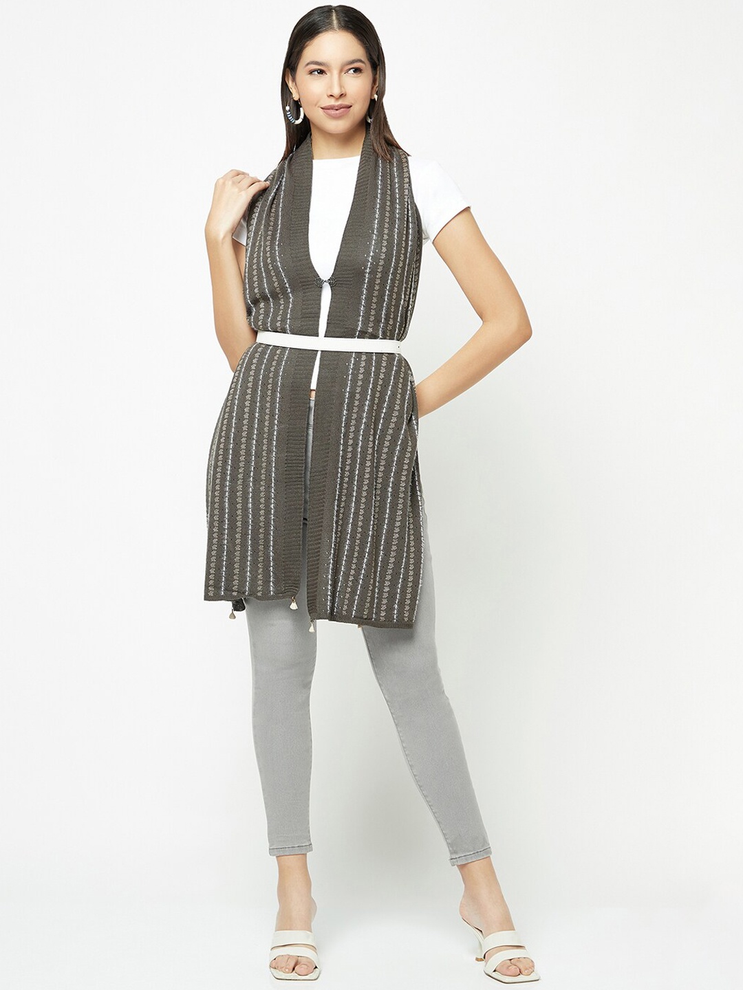 

Knitstudio Self-Design Knitted Wool Acrylic Shawl, Grey