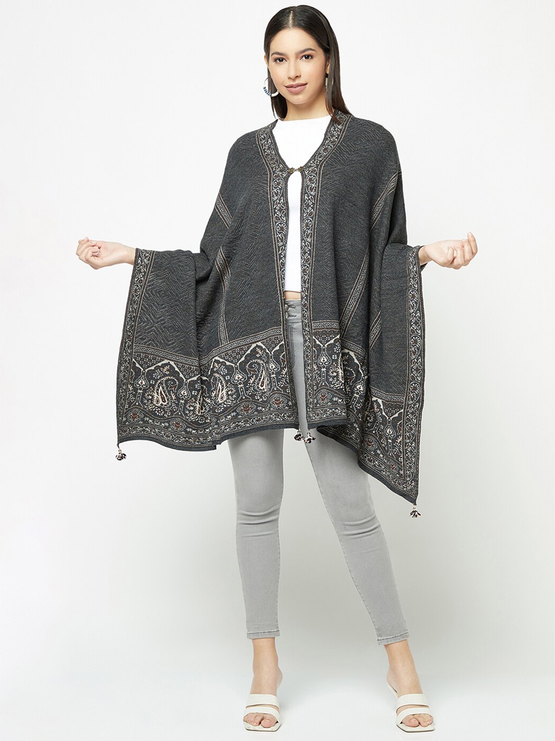 

Knitstudio Paisley Woven Design Acrylic Woollen Shawl, Grey