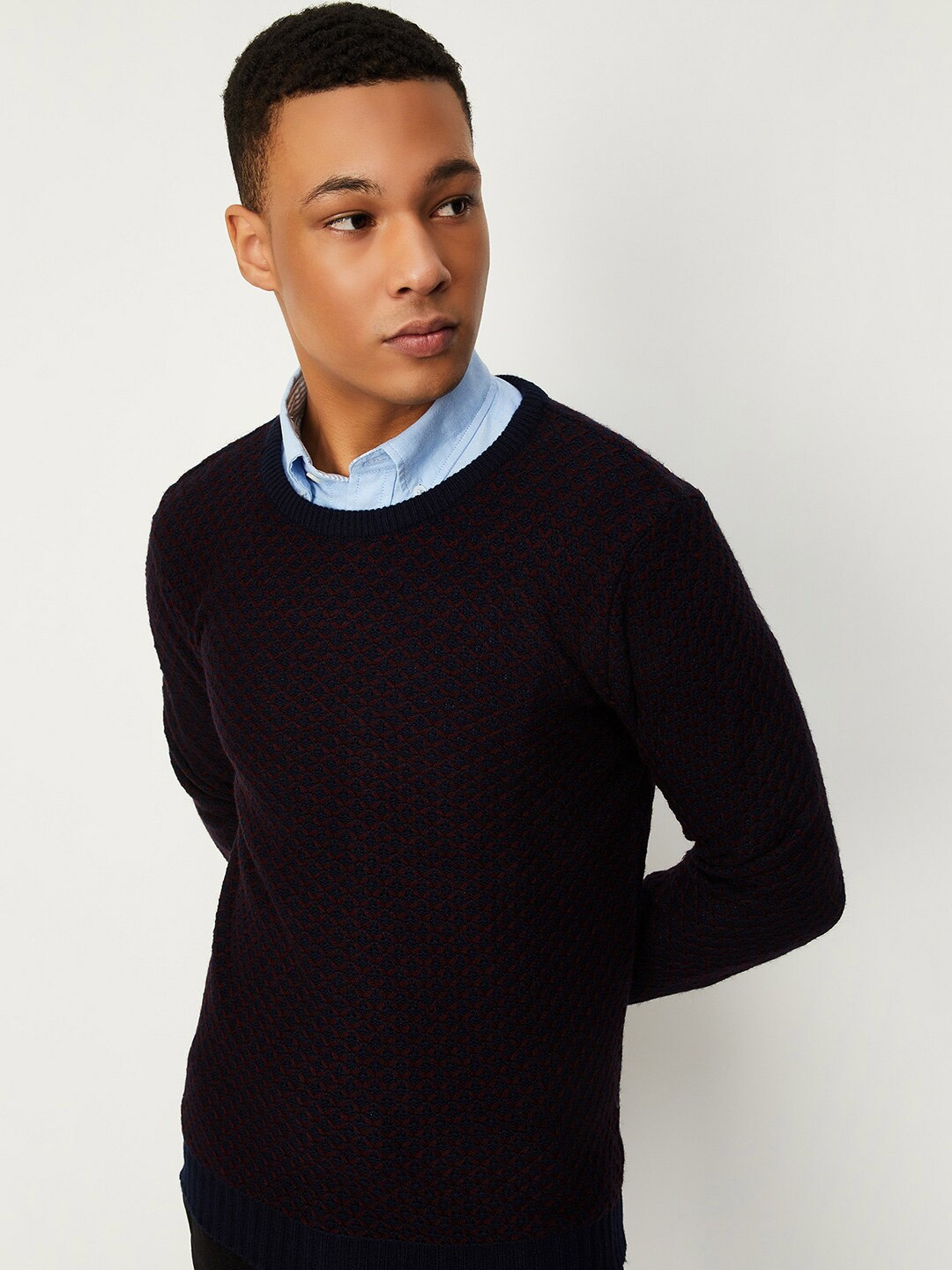 

max Self Design Acrylic Sweater, Maroon