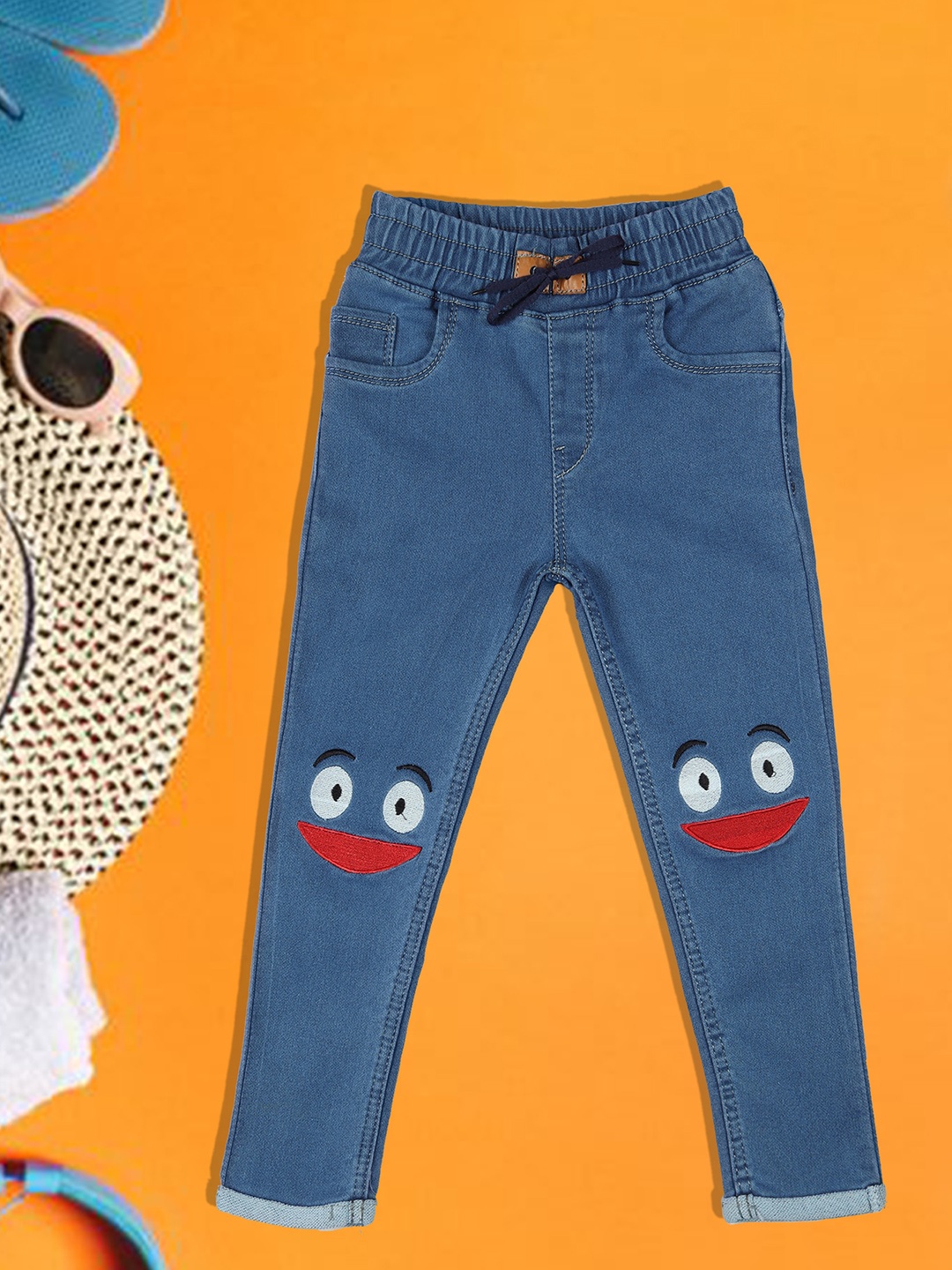 

A-Okay Kids Slim Fit Mid-Rise Clean Look Embroidered Cotton Jeans, Blue