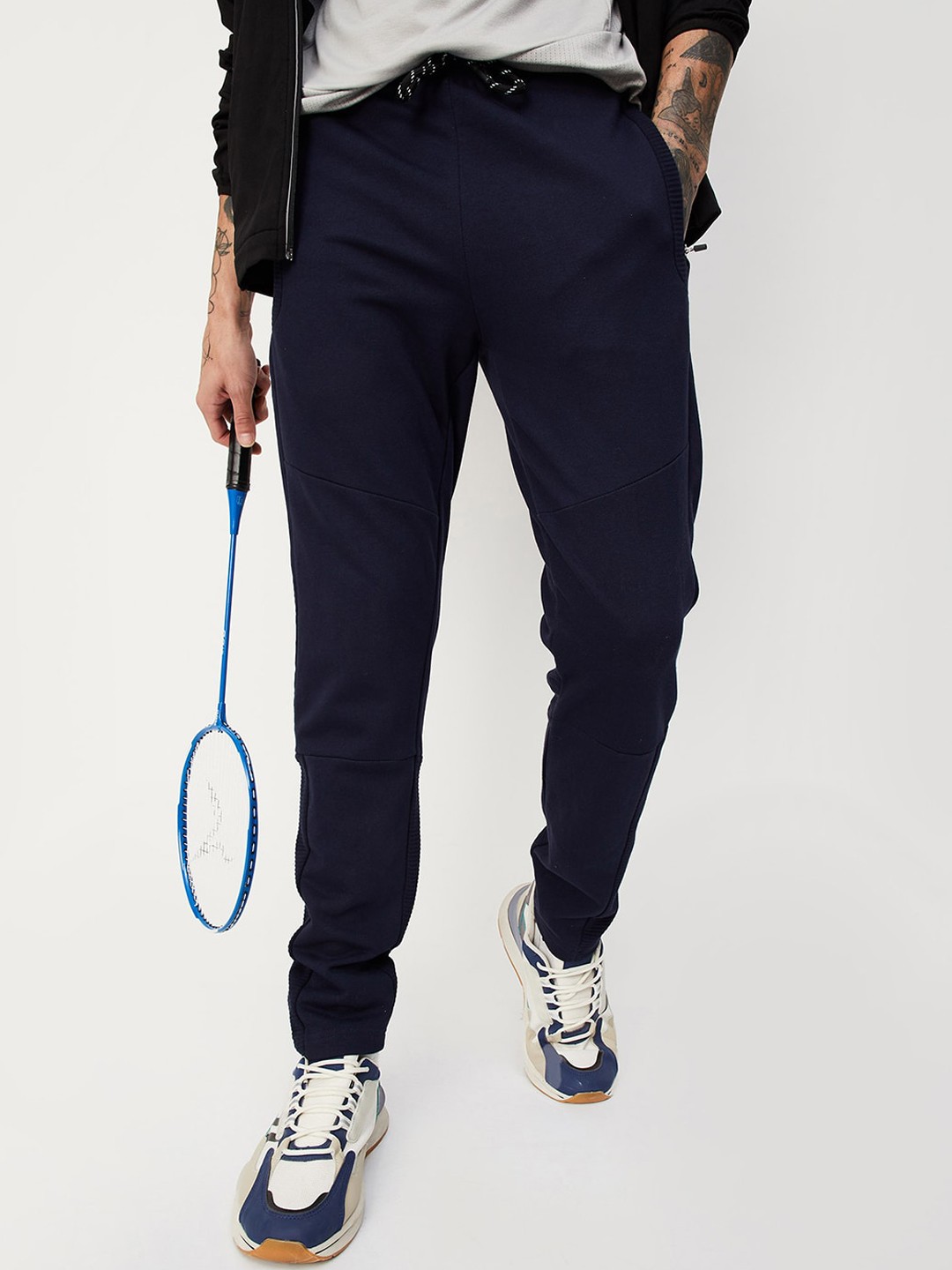 

max Men Mid-Rise Sports Track Pants, Navy blue
