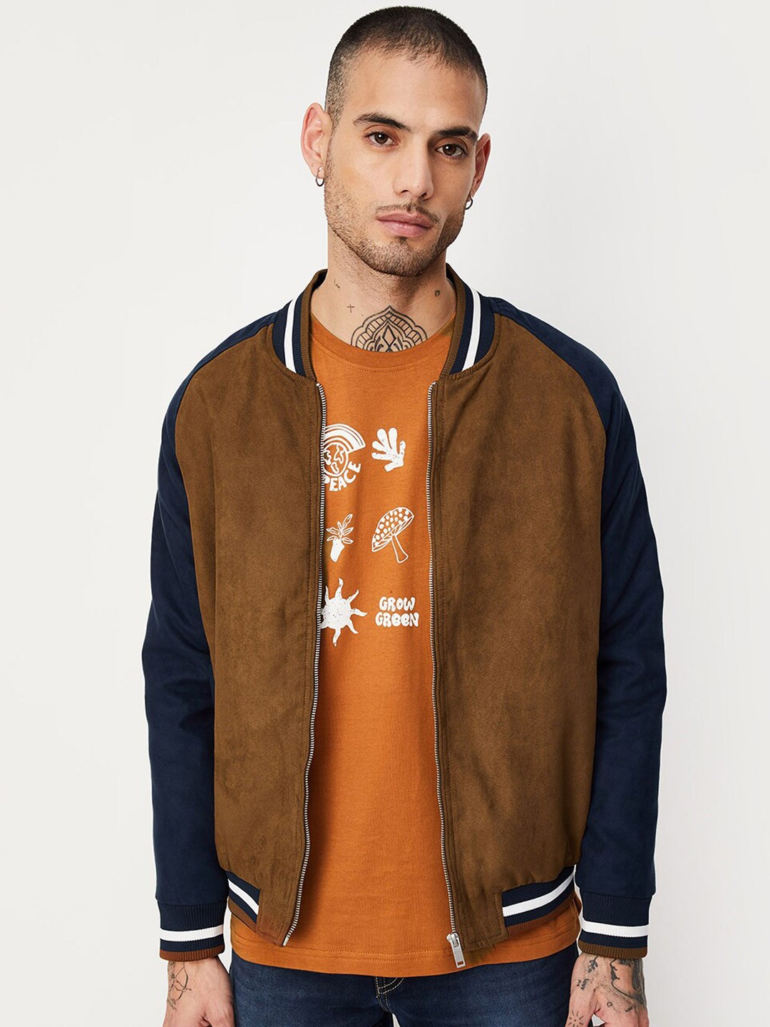 

max Stand Collar Bomber Jacket, Brown