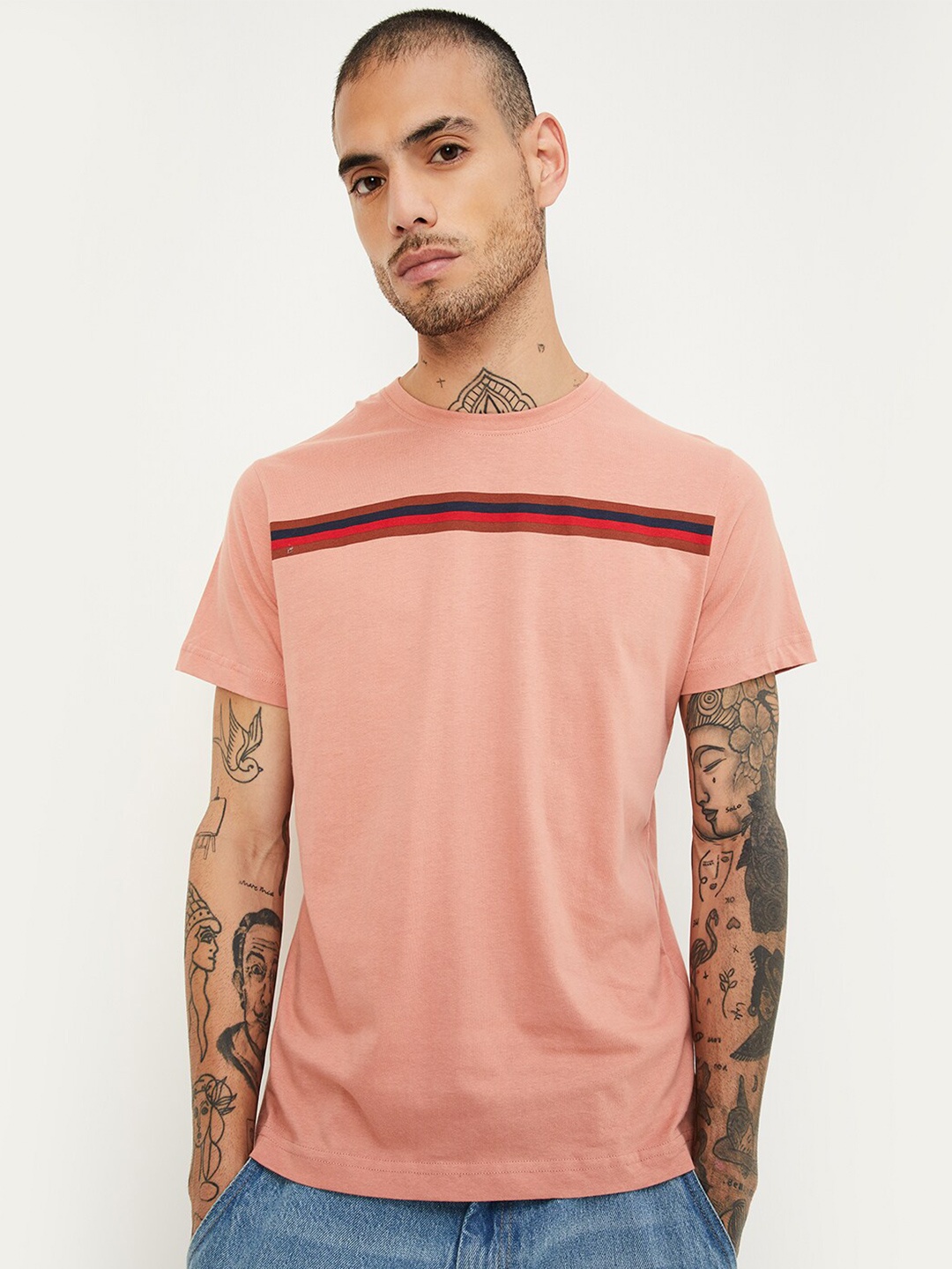 

max Striped Pure Cotton T-shirt, Pink