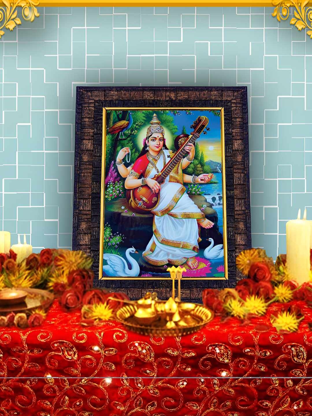 

Hawai Black & White Maa Saraswati Printed Wooden Wall Photo Frame