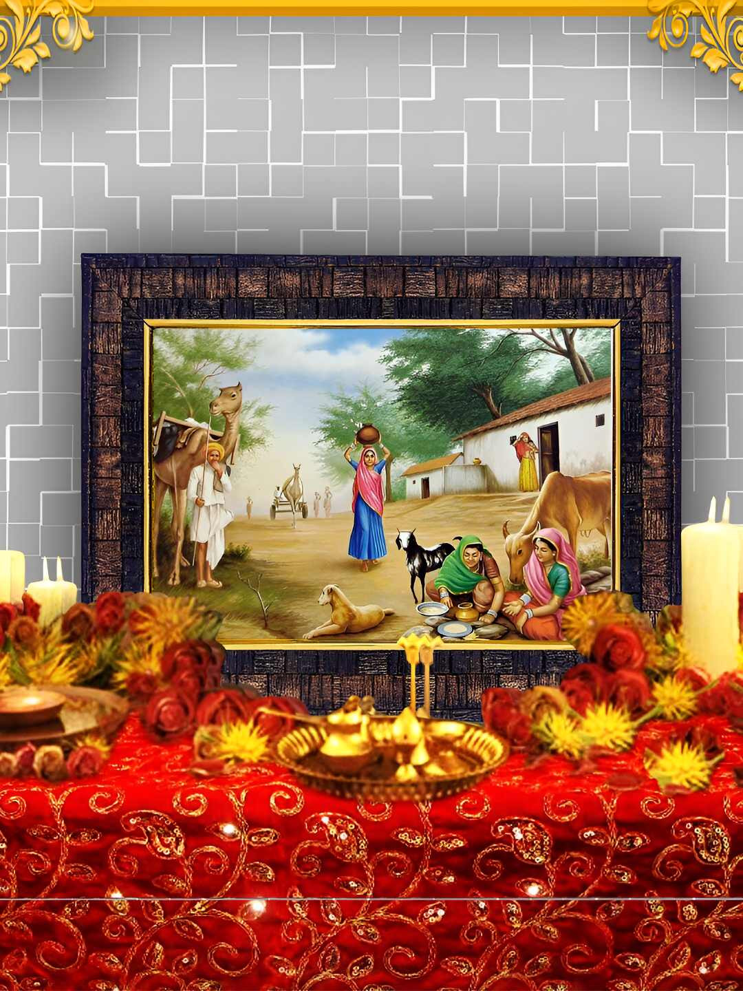

Hawai Black & Beige Village Scene Wooden Wall Photo Frame
