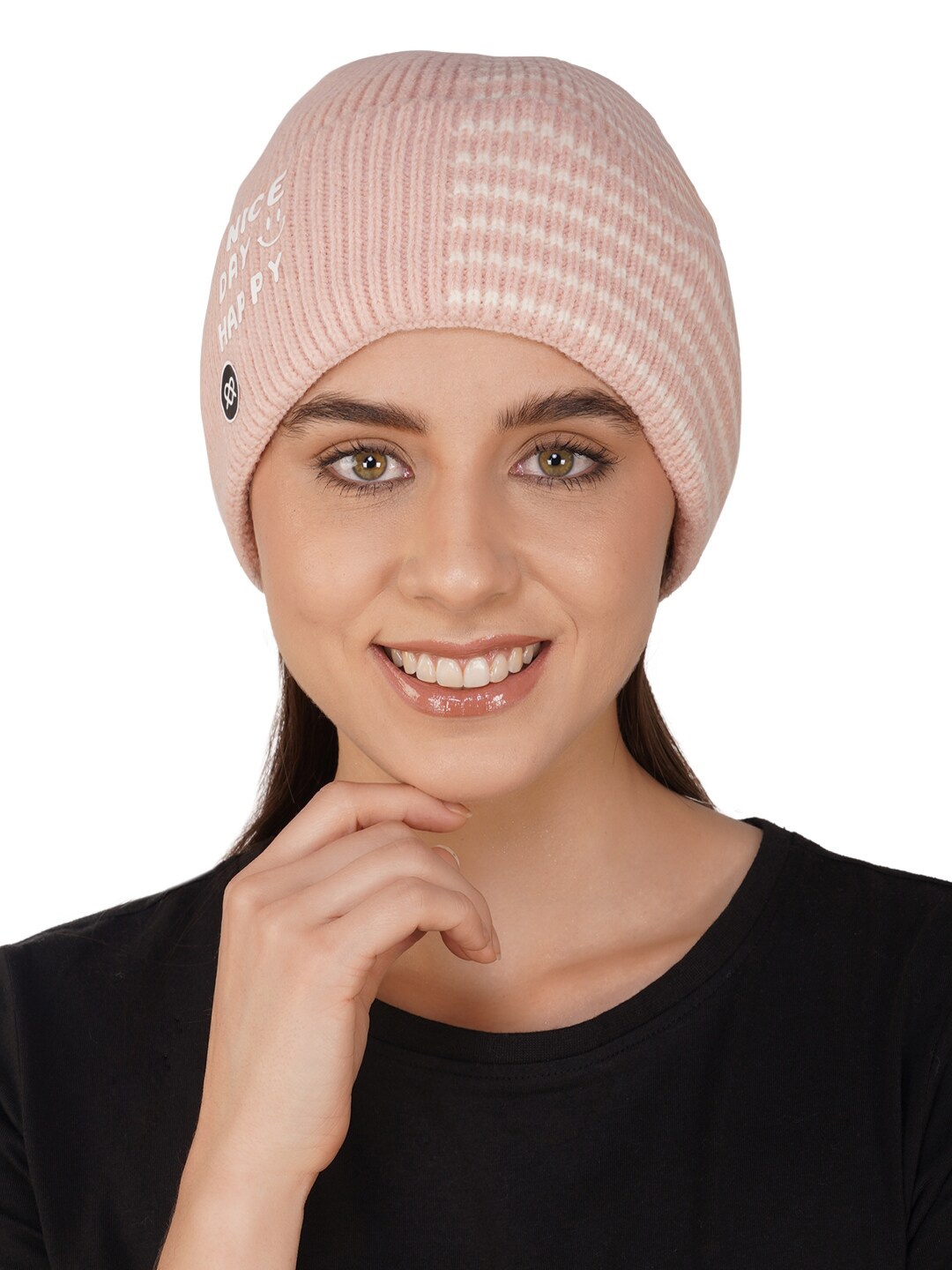 

iSWEVEN Unisex Self Design Woollen Beanie, Pink