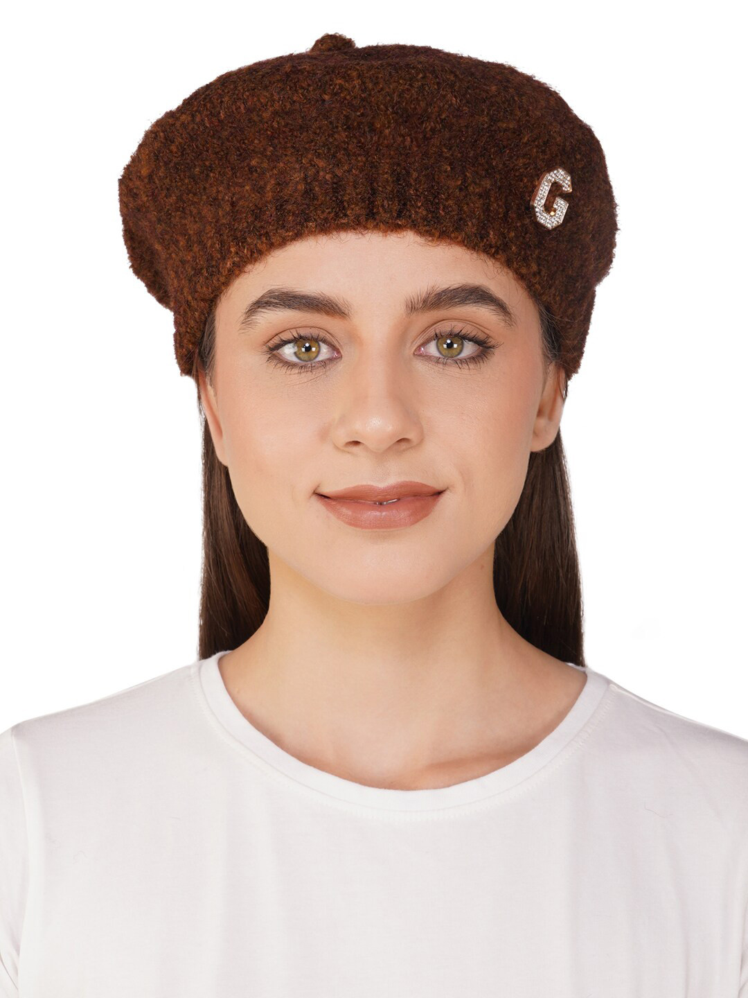 

iSWEVEN Women Self Design Woollen Beanie, Brown