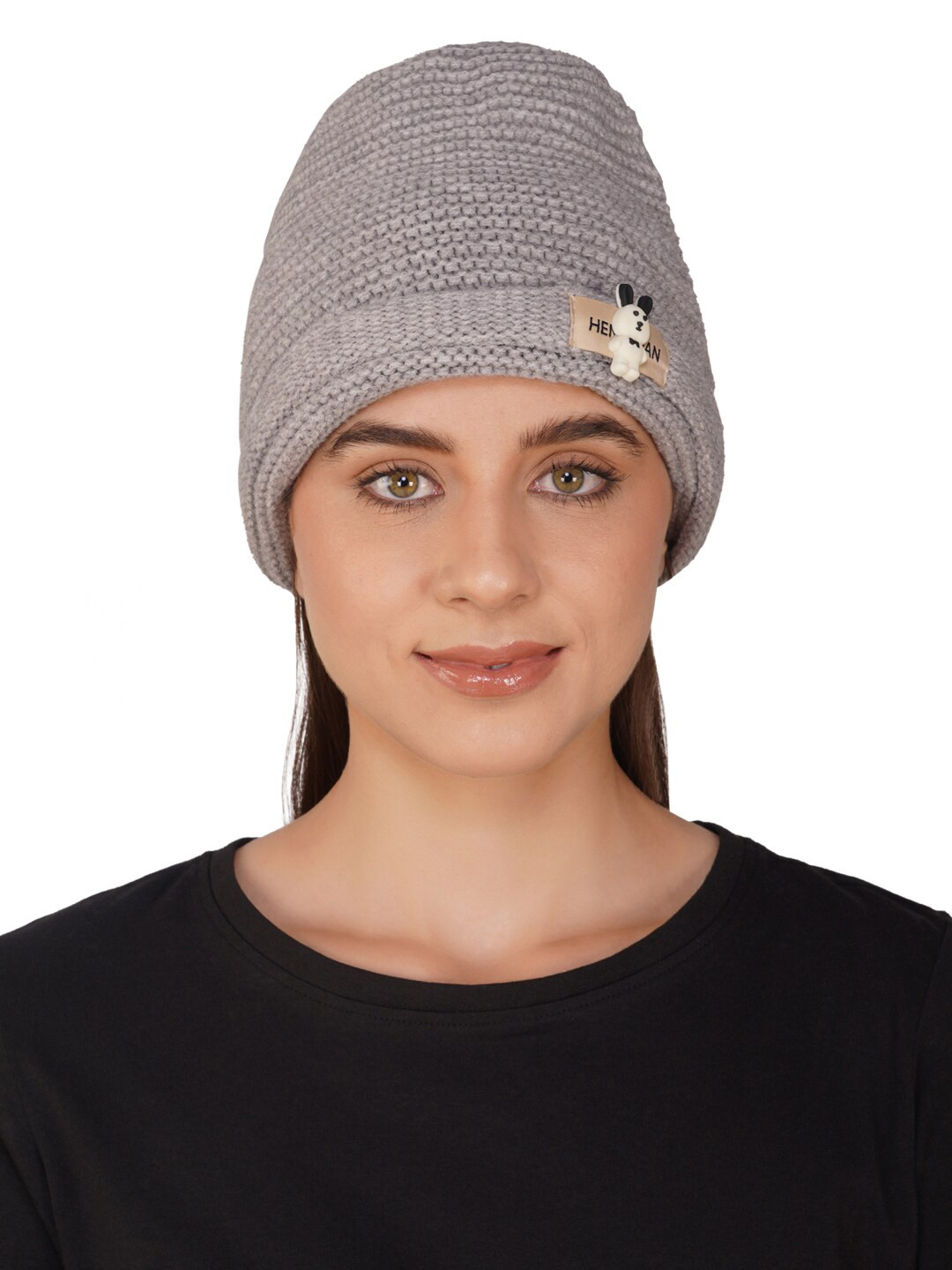 

iSWEVEN Unisex Self Design Woollen Beanie, Grey