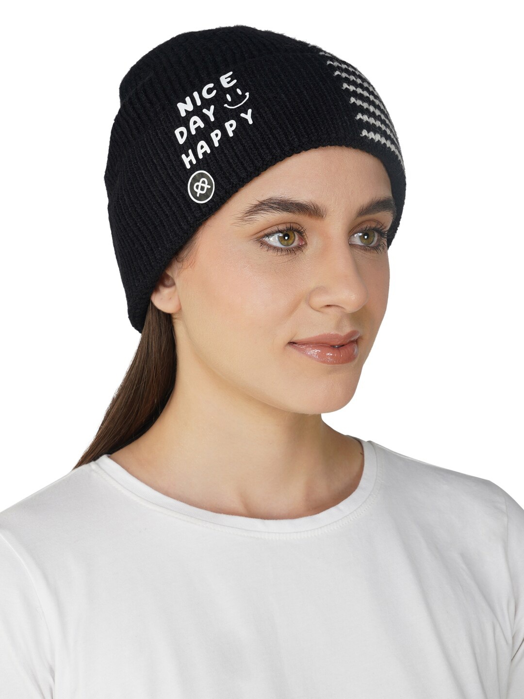 

iSWEVEN Unisex Typography Printed Woollen Beanie, Black