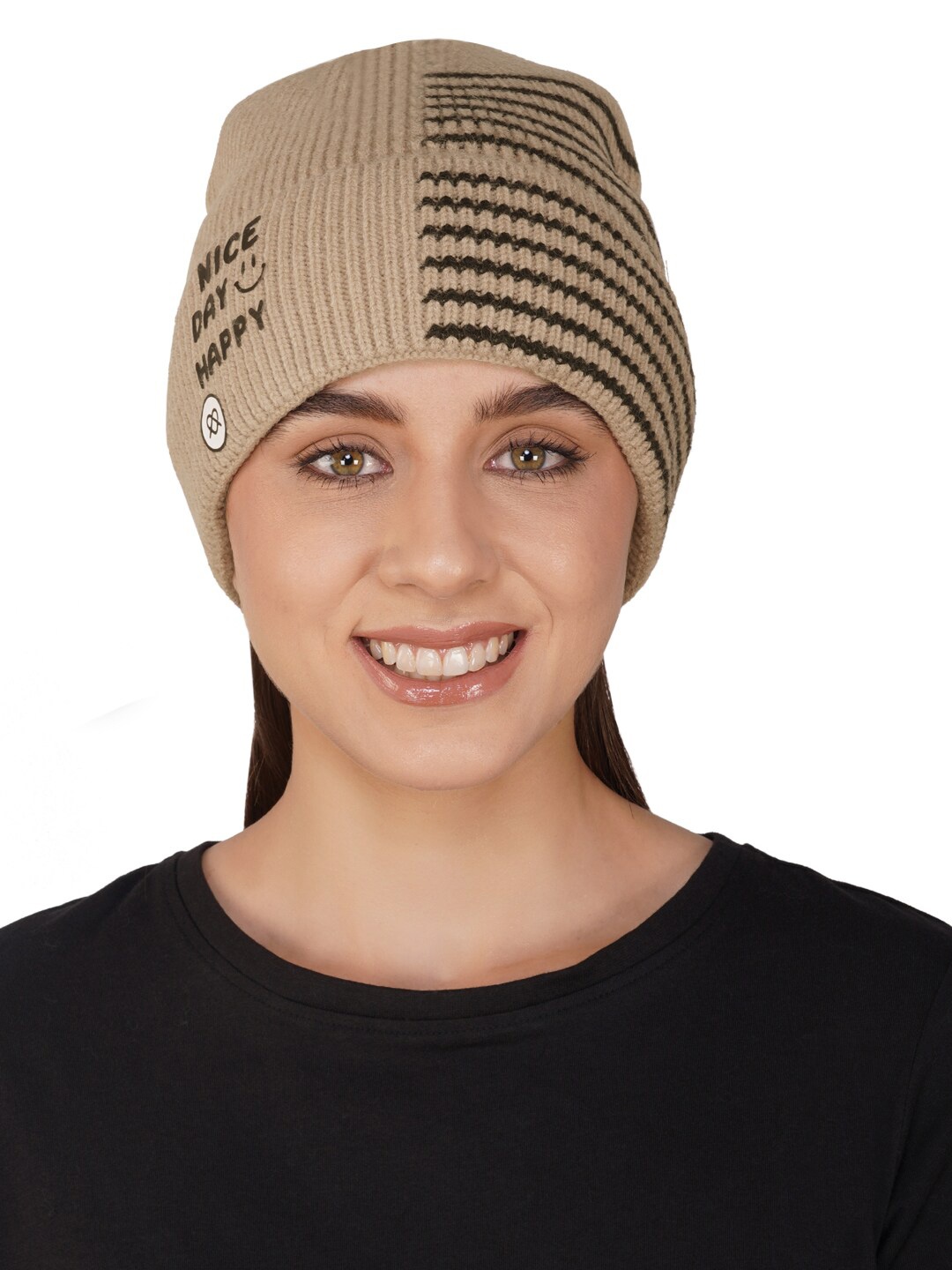 

iSWEVEN Unisex Self Design Woollen Beanie, Brown