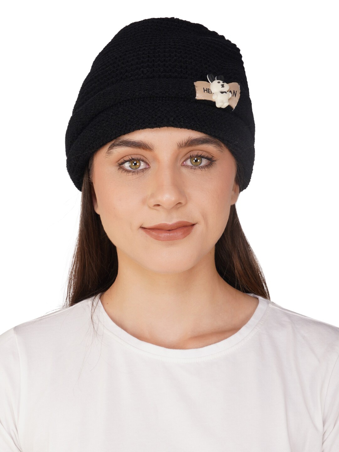 

iSWEVEN Unisex Self Design Woollen Beanie, Black