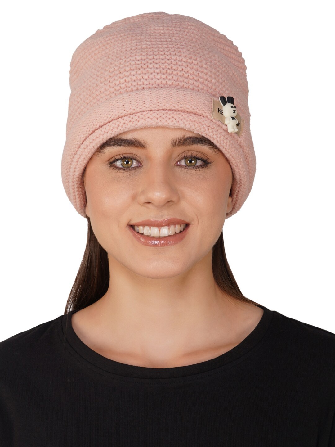 

iSWEVEN Unisex Self Design Woollen Beanie, Pink