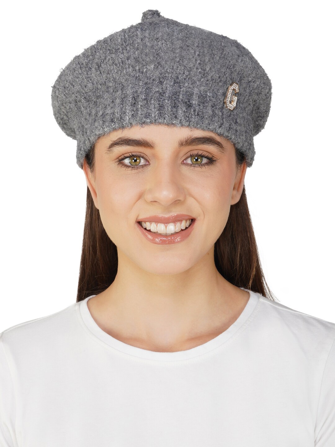 

iSWEVEN Unisex Self Design Woollen Beanie, Grey