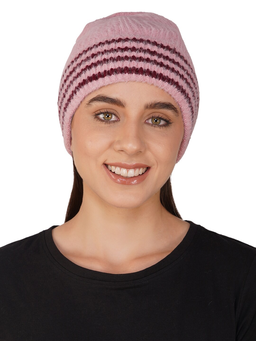 

iSWEVEN Unisex Self Design Woollen Beanie, Pink