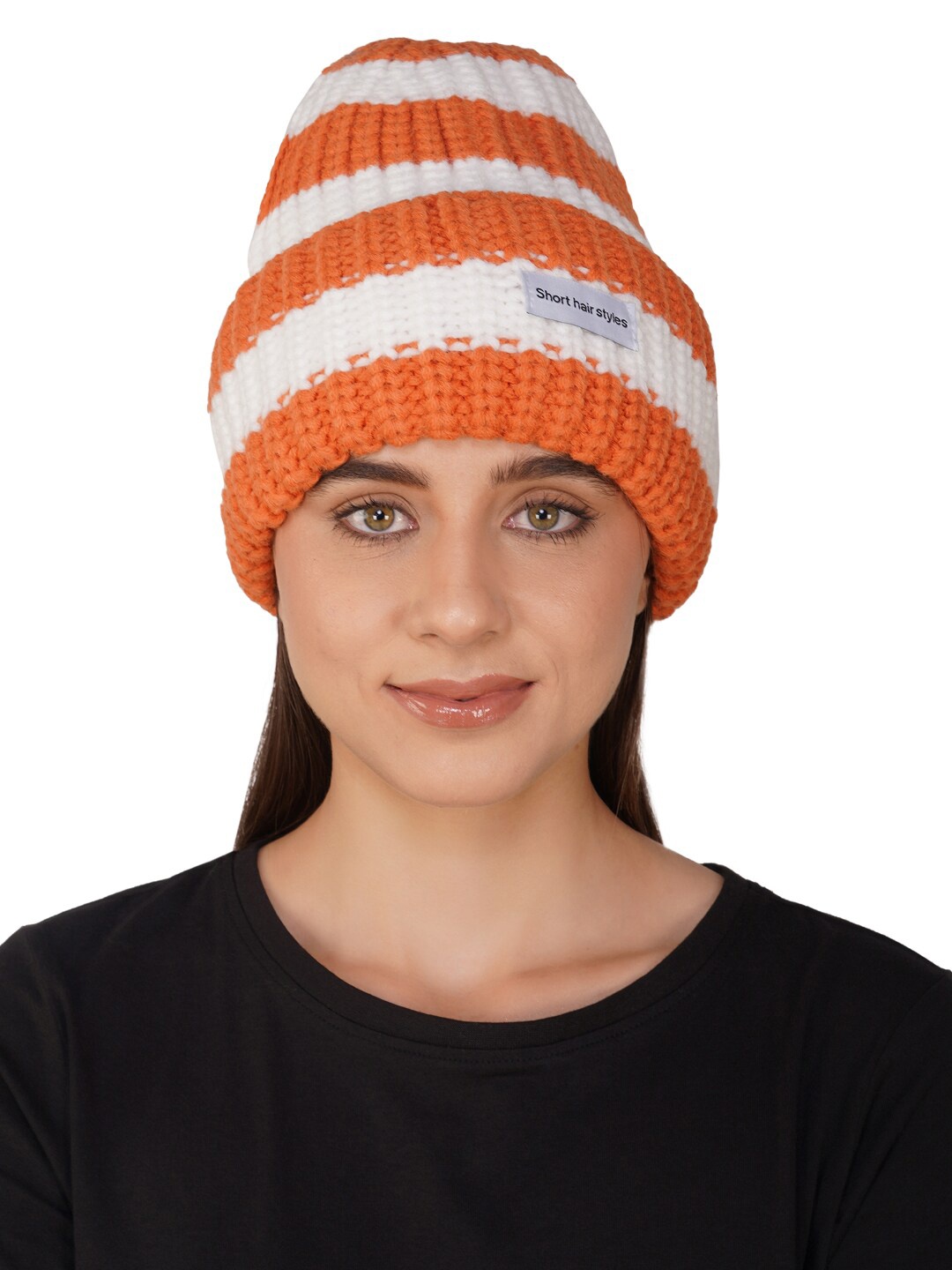 

iSWEVEN Women Colourblocked Woollen Slouchy Beanie, Orange