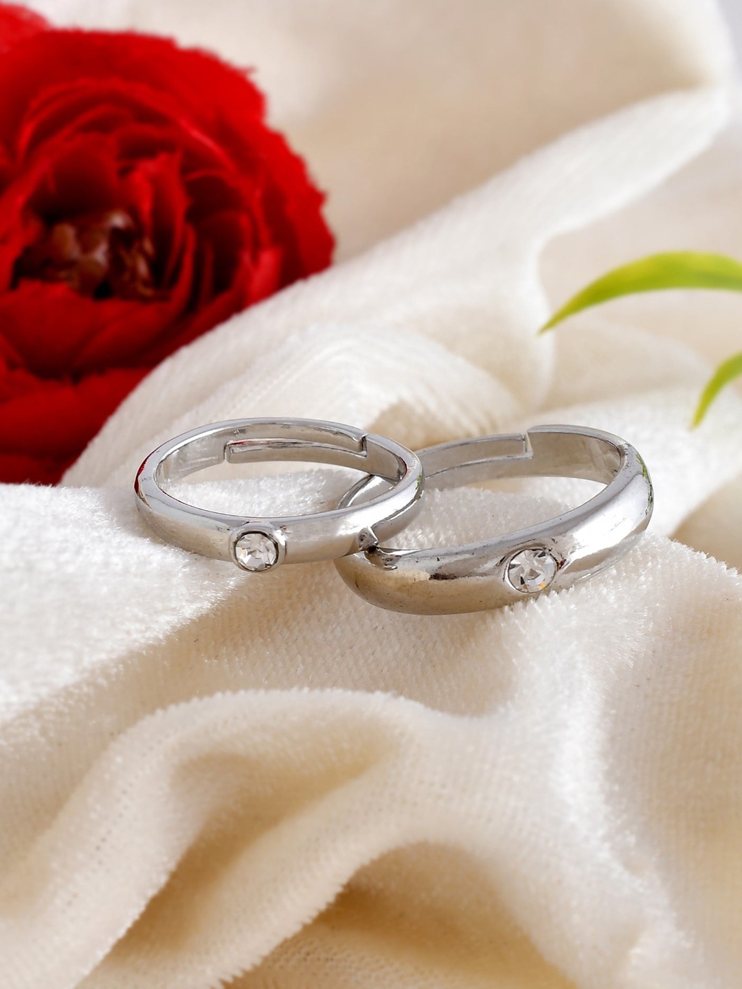 

VOJ Silver-Plated CZ Studded Adjustable Couple Ring