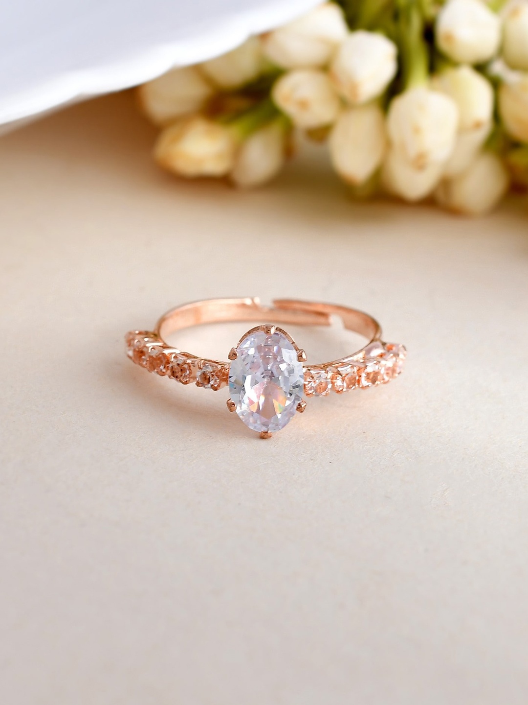 

VOJ Gold-Plated CZ-Studded Adjustable Finger Ring