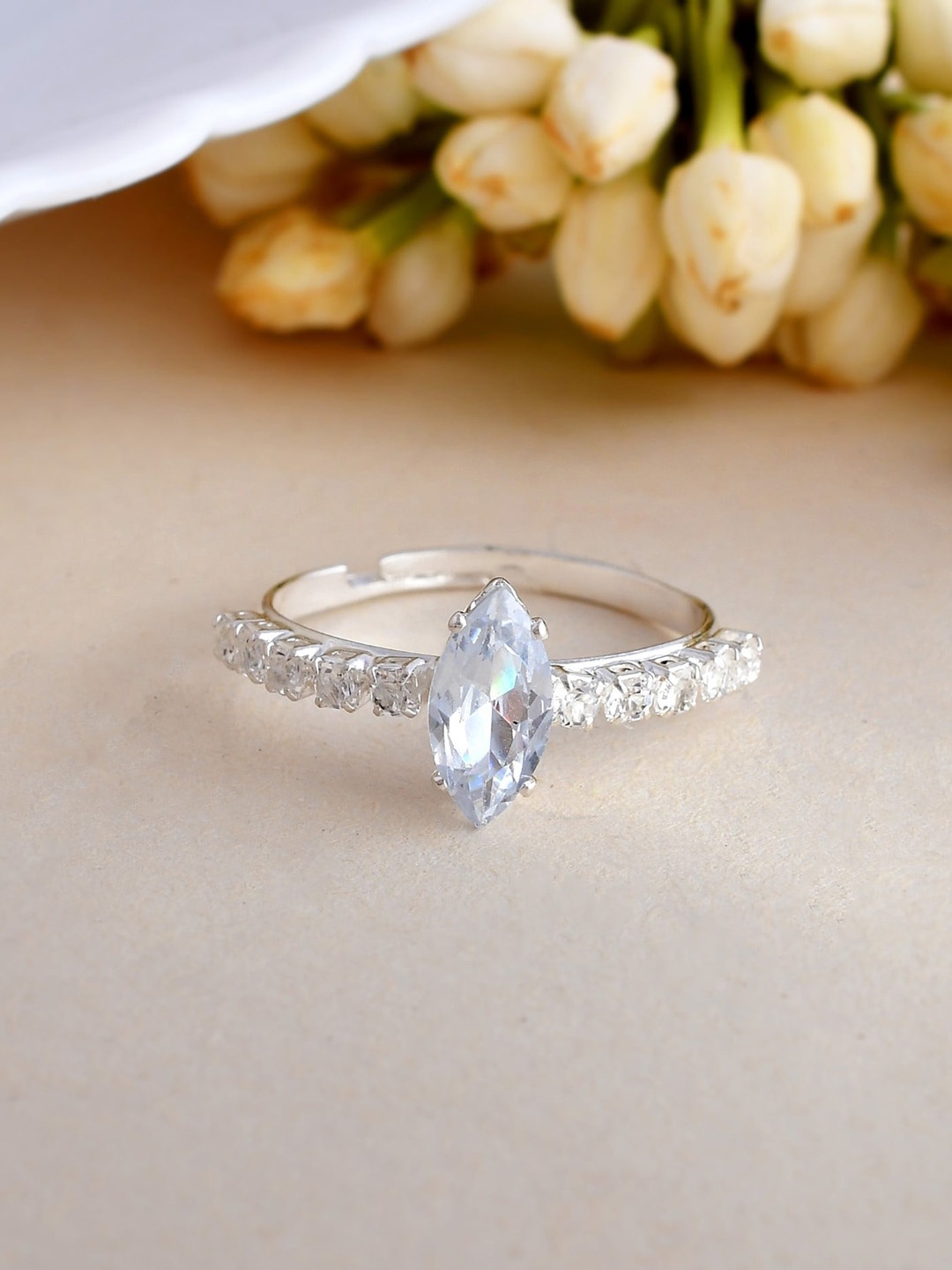 

VOJ Silver Plated & CZ Studded Finger Ring