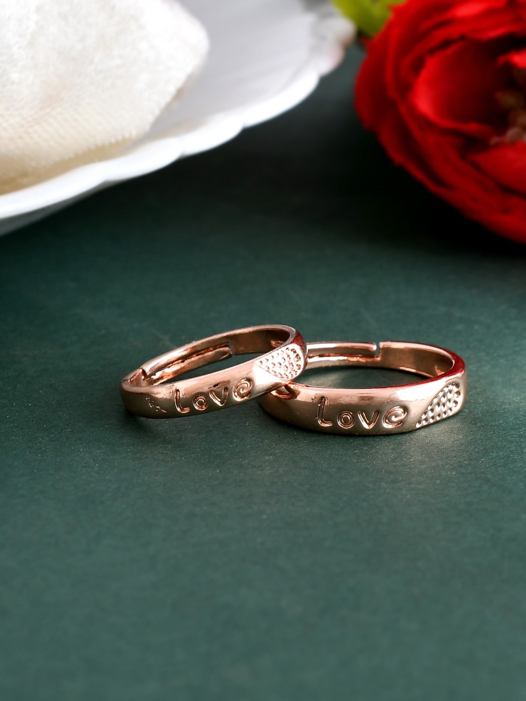 

VOJ Gold-Plated CZ Studded Adjustable Couple Ring
