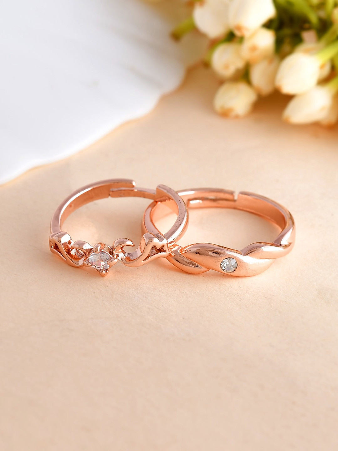 

VOJ Gold-Plated Stone Studded Adjustable Finger Couple Ring