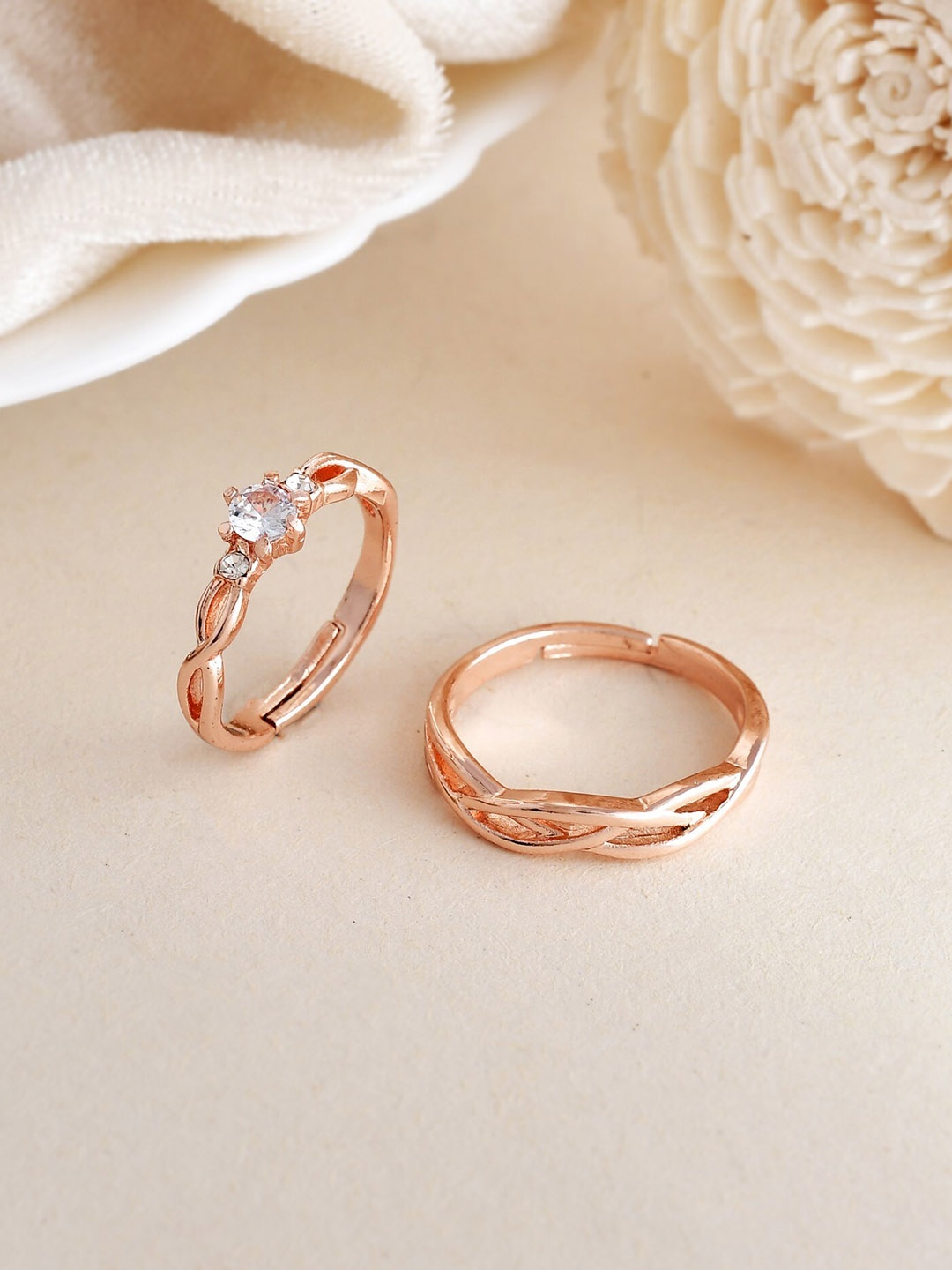 

VOJ Gold-Plated CZ Studded Adjustable Couple Ring