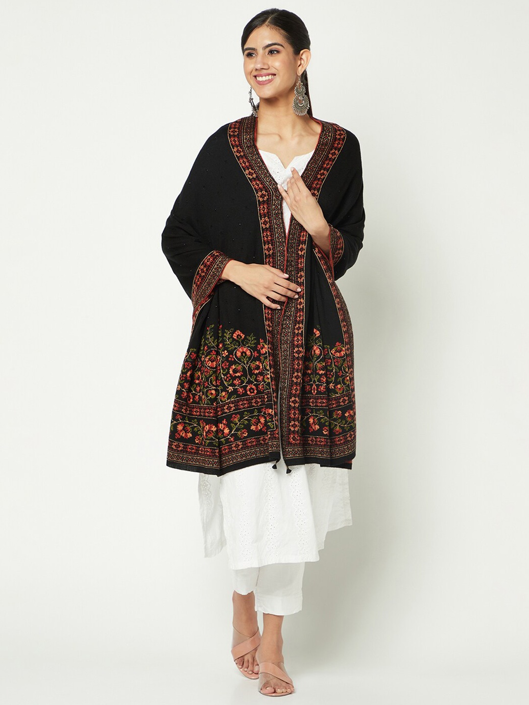 

Knitstudio Ethnic Motifs Printed Shawl, Black