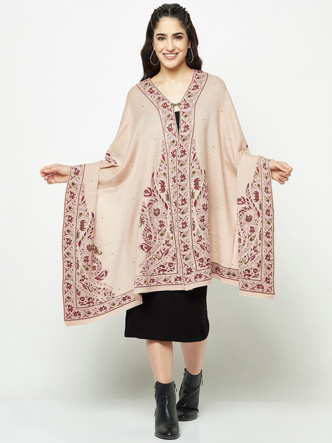 

Knitstudio Floral Woven Design Knitted Shawl, Pink