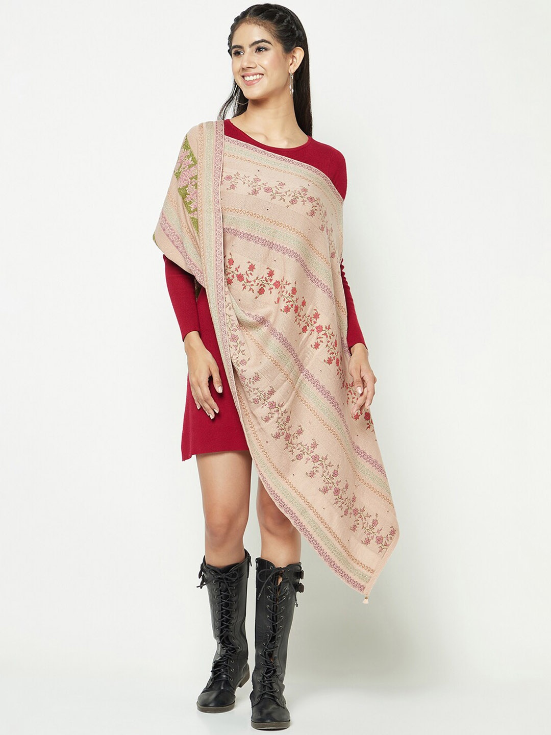 

Knitstudio Floral Woven Design Knitted Shawl, Pink