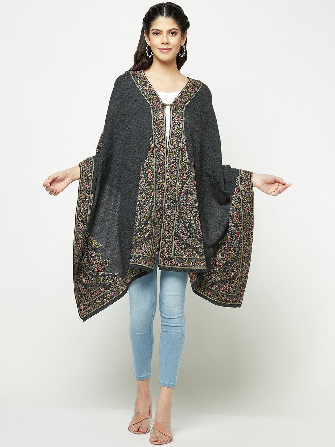 

Knitstudio Ethnic Motifs Printed Shawl, Grey