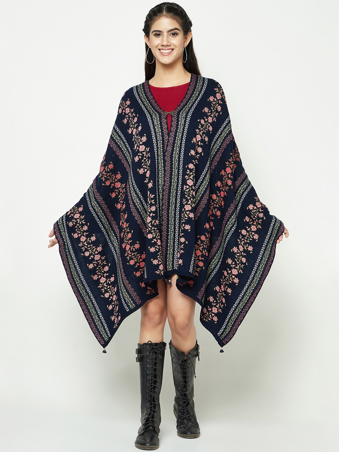 

Knitstudio Floral Woven Designed Shawl, Navy blue