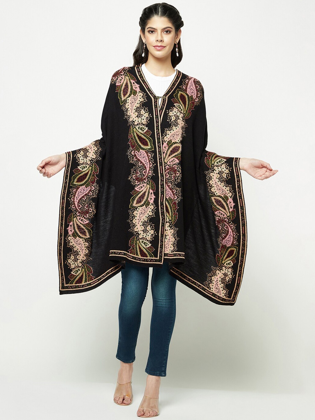 

Knitstudio Paisley Self Design Acrylic Wool Shawl, Black