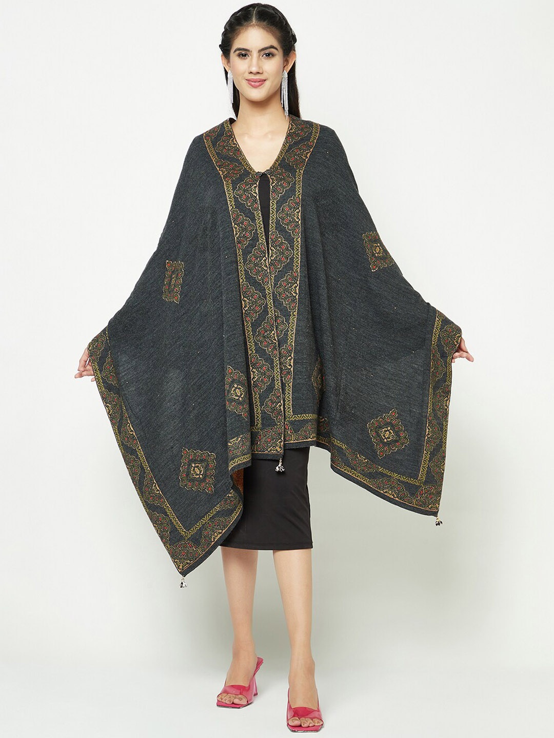 

Knitstudio Floral Woven Designed Shawl, Olive