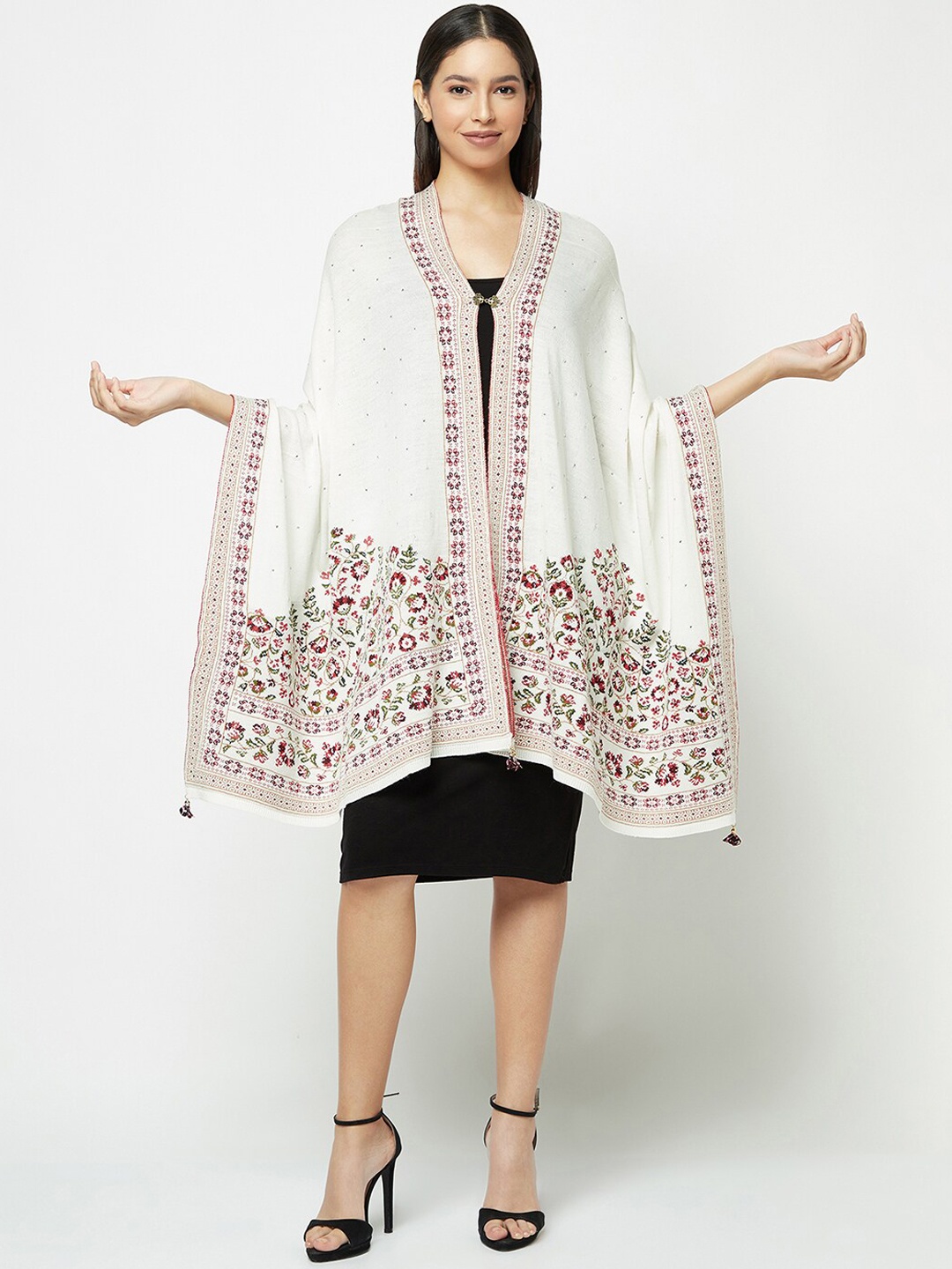 

Knitstudio Floral Woven Design Stole, White