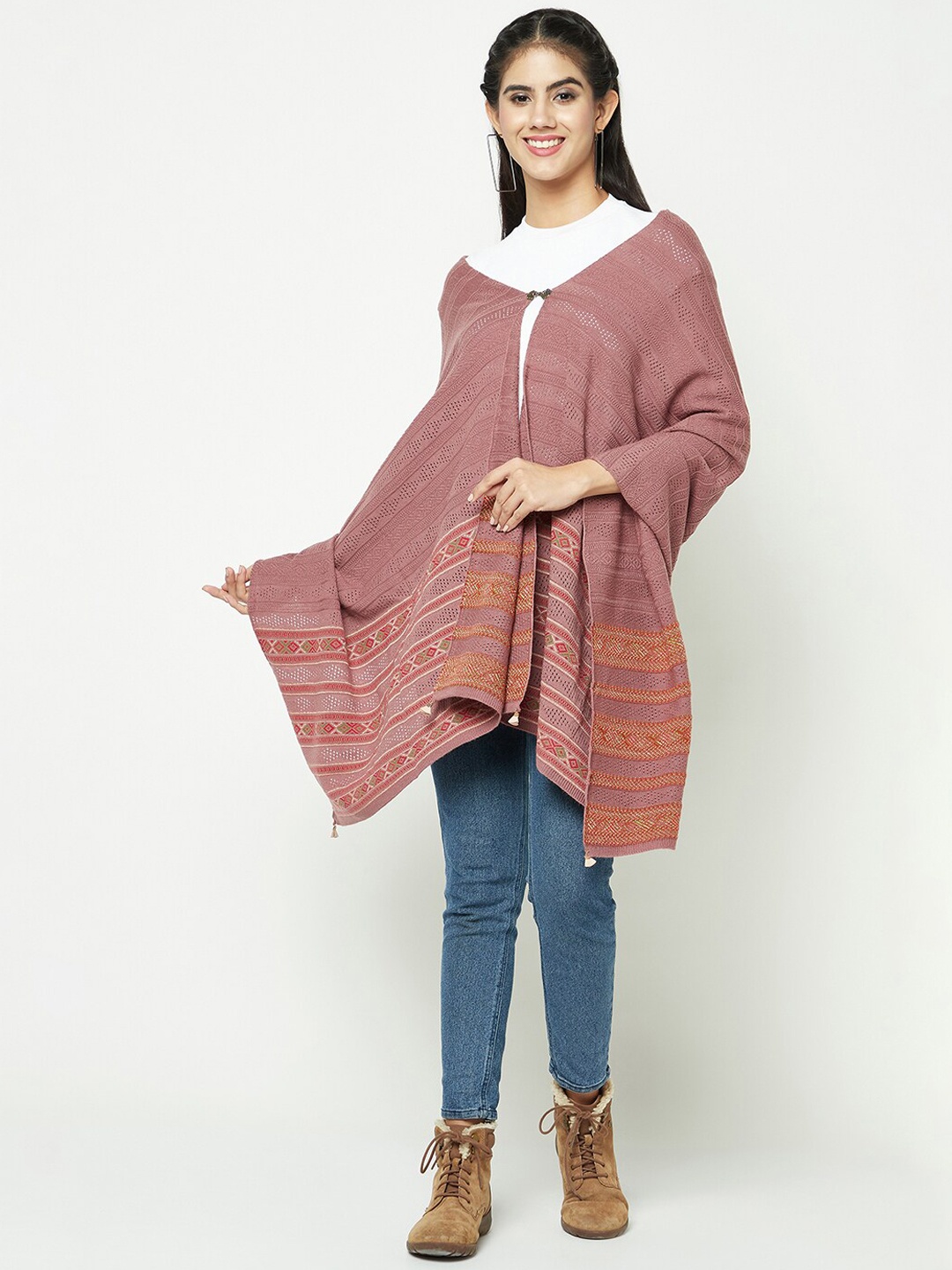 

Knitstudio Woven-Designed Shrug, Pink